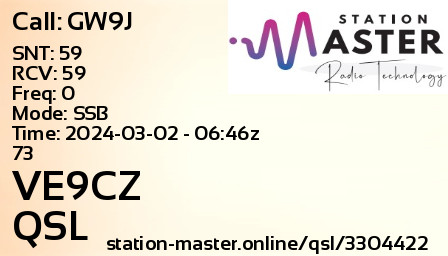 QSL Card for VE9CZ QSO with GW9J