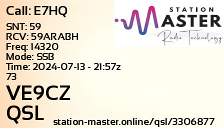 QSL Card for VE9CZ QSO with E7HQ