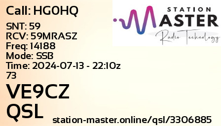 QSL Card for VE9CZ QSO with HG0HQ