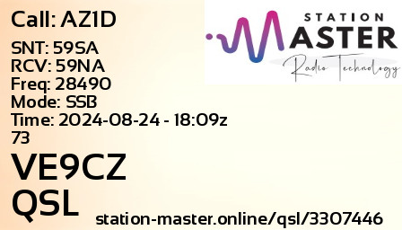 QSL Card for VE9CZ QSO with AZ1D