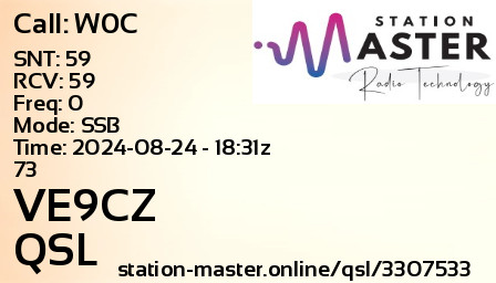 QSL Card for VE9CZ QSO with W0C