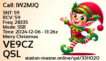 QSL Card for VE9CZ QSO with IW2MJQ
