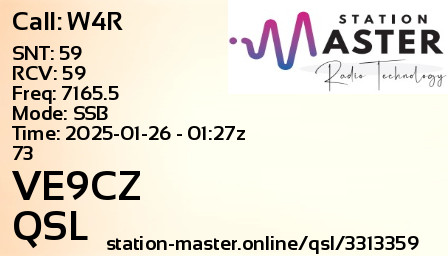 QSL Card for VE9CZ QSO with W4R