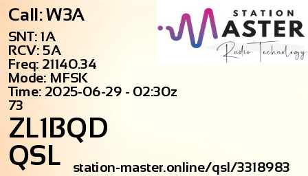QSL Card for ZL1BQD QSO with W3A