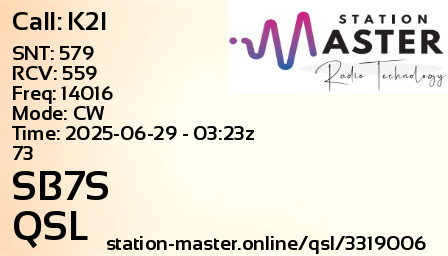 QSL Card for SB7S QSO with K2I