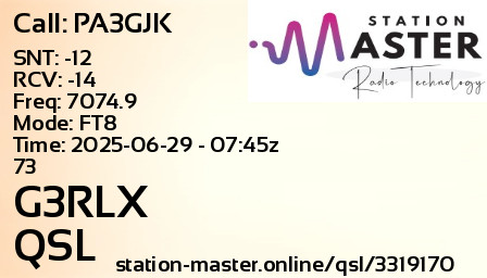 QSL Card for G3RLX QSO with PA3GJK