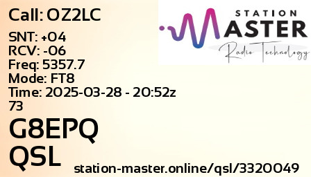 QSL Card for G8EPQ QSO with OZ2LC