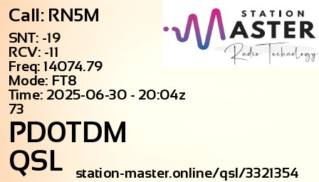 QSL Card for PD0TDM QSO with RN5M