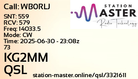 QSL Card for KG2MM QSO with WB0RLJ