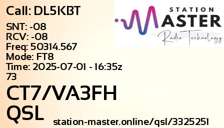 QSL Card for CT7/VA3FH QSO with DL5KBT