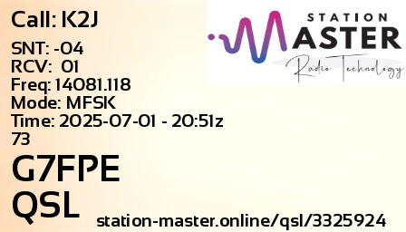 QSL Card for G7FPE QSO with K2J