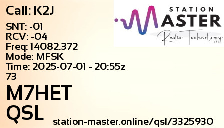 QSL Card for M7HET QSO with K2J