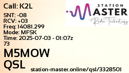 QSL Card for M5MOW QSO with K2L