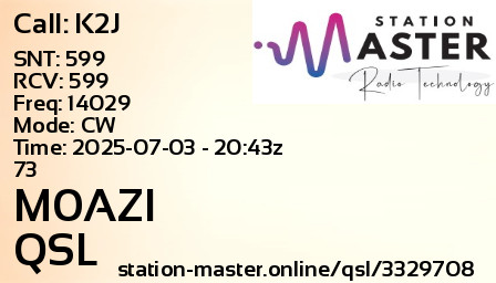 QSL Card for M0AZI QSO with K2J