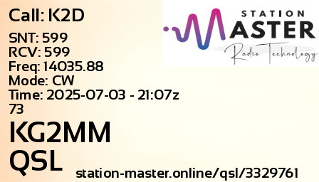 QSL Card for KG2MM QSO with K2D
