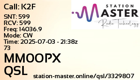 QSL Card for MM0OPX QSO with K2F
