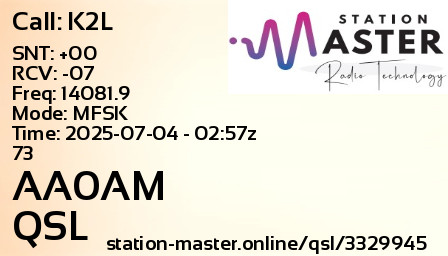 QSL Card for AA0AM QSO with K2L