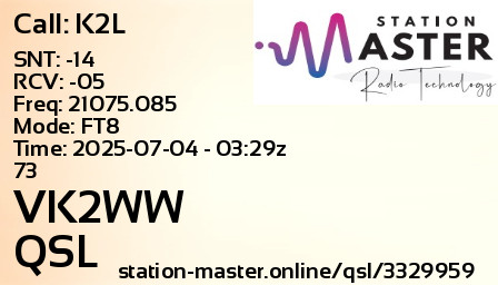 QSL Card for VK2WW QSO with K2L