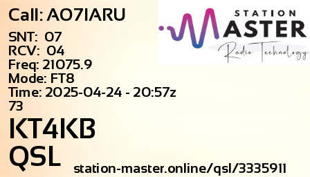 QSL Card for KT4KB QSO with AO7IARU