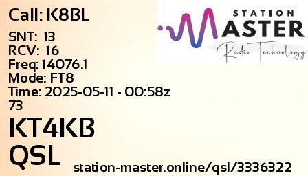 QSL Card for KT4KB QSO with K8BL
