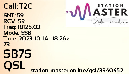 QSL Card for SB7S QSO with T2C