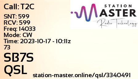 QSL Card for SB7S QSO with T2C