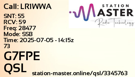 QSL Card for G7FPE QSO with LR1WWA