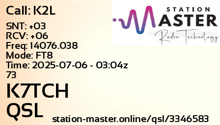 QSL Card for K7TCH QSO with K2L