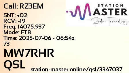 QSL Card for MW7RHR QSO with RZ3EM