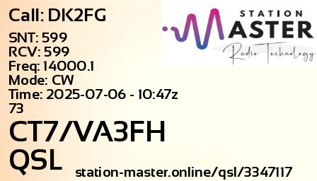 QSL Card for CT7/VA3FH QSO with DK2FG