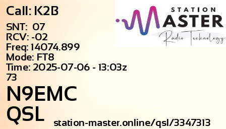 QSL Card for N9EMC QSO with K2B