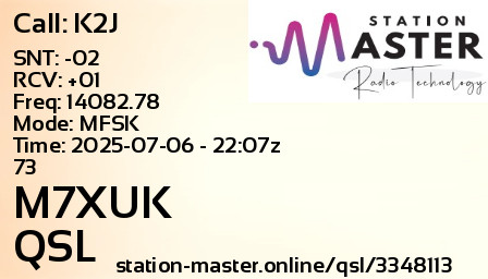 QSL Card for M7XUK QSO with K2J