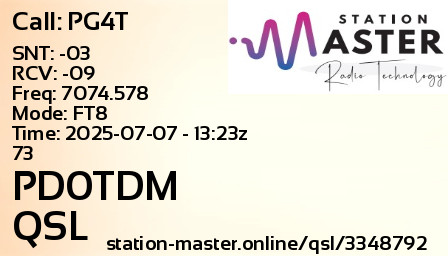 QSL Card for PD0TDM QSO with PG4T