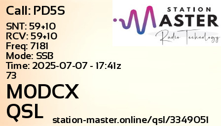 QSL Card for M0DCX QSO with PD5S