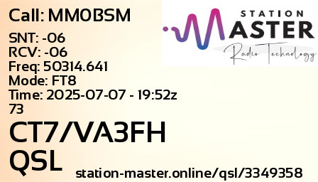 QSL Card for CT7/VA3FH QSO with MM0BSM