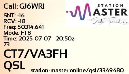 QSL Card for CT7/VA3FH QSO with GJ6WRI