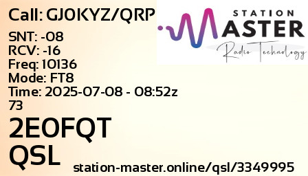 QSL Card for 2E0FQT QSO with GJ0KYZ/QRP