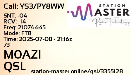 QSL Card for M0AZI QSO with YS3/PY8WW