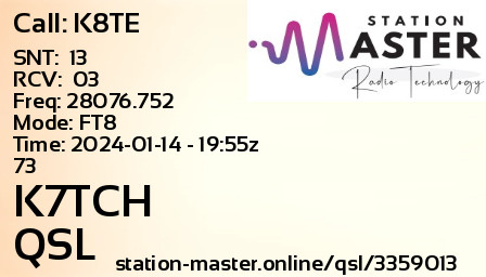 QSL Card for K7TCH QSO with K8TE