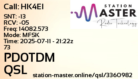 QSL Card for PD0TDM QSO with HK4EI