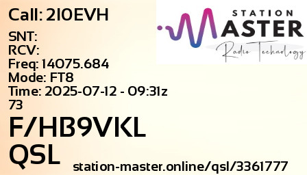 QSL Card for F/HB9VKL QSO with 2I0EVH