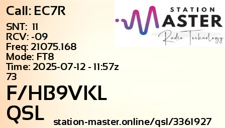 QSL Card for F/HB9VKL QSO with EC7R