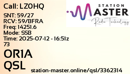 QSL Card for OR1A QSO with LZ0HQ