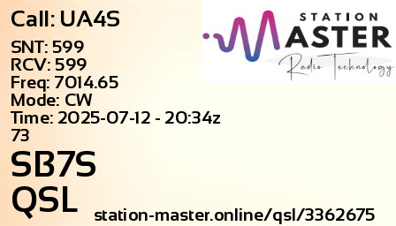 QSL Card for SB7S QSO with UA4S