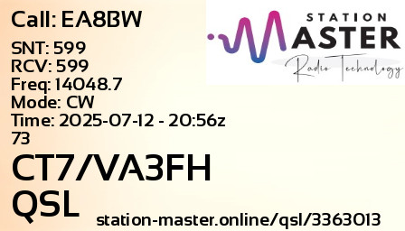 QSL Card for CT7/VA3FH QSO with EA8BW