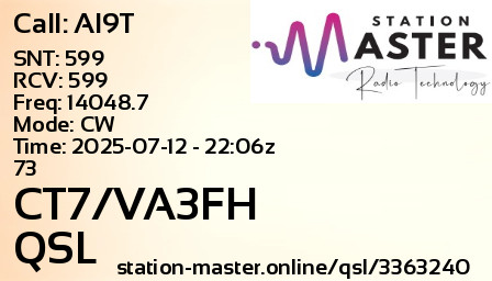 QSL Card for CT7/VA3FH QSO with AI9T