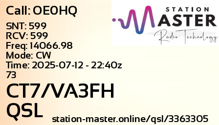 QSL Card for CT7/VA3FH QSO with OE0HQ