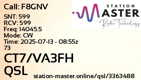 QSL Card for CT7/VA3FH QSO with F8GNV