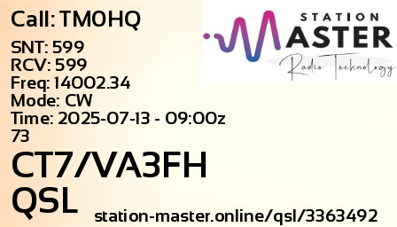QSL Card for CT7/VA3FH QSO with TM0HQ