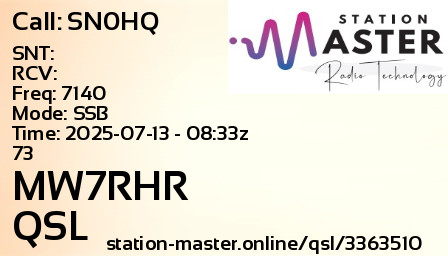 QSL Card for MW7RHR QSO with SN0HQ